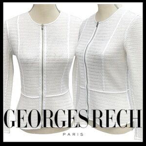 Georges Rech Paris White Cotton Blend Zip Up Mesh Jacket (S)